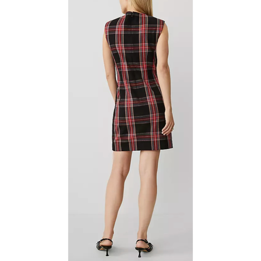 NWT ANN TAYLOR BLACK RED PETITE PLAID SHIFT DRESS SZ 0P 0 - Picture 3 of 7